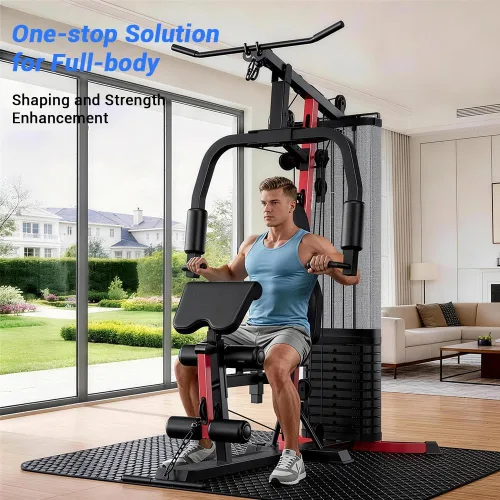 Vista 3 de Sistema de gimnasio en casa con pila de peso de 160 libras, estación de entrenamiento multifuncional todo en uno, sistema de entrenamiento de fuerza