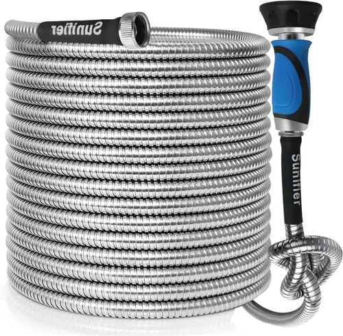 Vista 8 de Manguera de Jardín Corta de Metal de 1 Pie - Manguera de Agua Flexible de Acero Inoxidable Conector - Manguera Pequeña Liviana con Conexiones