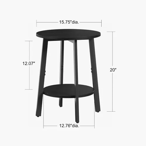 Vista 3 de sthmec Mesa auxiliar, mesa redonda pequeña con estante de almacenamiento para espacio pequeño, mesa auxiliar redonda de 2 niveles en negro, mesa