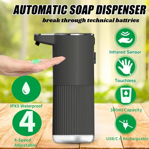 Vista 2 de Dispensador Automático de Jabón, Dispensador de Jabón Espumoso Sin Contacto para Baño, Dispensador Eléctrico Ajustable para Manos y Platos
