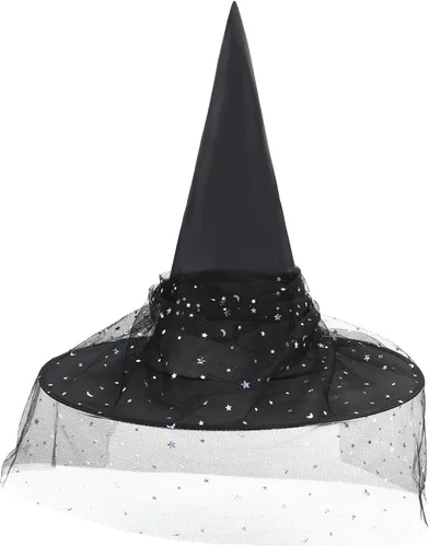 Vista 11 de American Trends Sombrero de bruja de Halloween para mujer, accesorio de disfraz de Halloween de encaje para fiesta