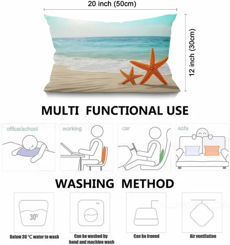 Vista 3 de Smooffly Funda de almohada de granja de playa, estrellas de mar y mares, océanos, cielo azul, conchas sobre la arena, fundas de almohada decorativas