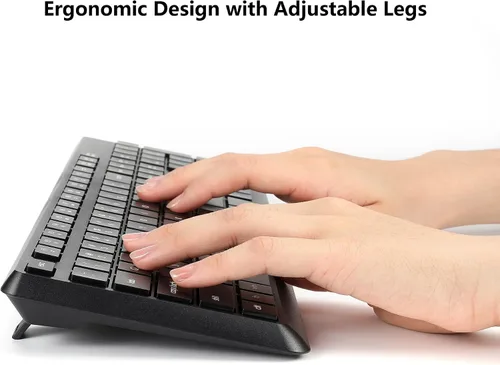 Vista 4 de Combo de teclado y ratón inalámbrico para Windows, combo de teclado y ratón inalámbrico externo de computadora de tamaño completo 2.4G para laptop