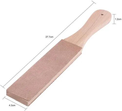 Vista 2 de Sacapuntas de cuero, doble cara, ancho, con mango de madera, bloque de cuero, multifuncional, para manualidades, pulido, afilado
