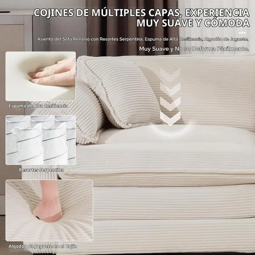 Vista 6 de Juego de sofá de 2 piezas de gran tamaño para sala de estar, sofá biplaza y sofá individual, asiento modular modular profundo de pana cómodos sofás