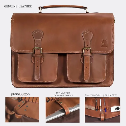 Vista 9 de Leather Messenger Bag For Men, Vintage Handmade Laptop Briefcase and Shoulder Bag for Men