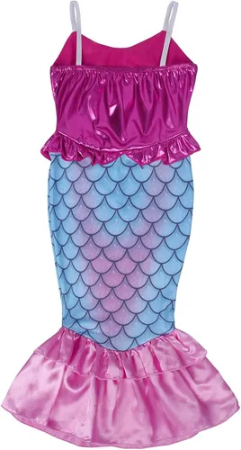Vista 6 de HenzWorld Mermaid Princess Costume Dress up Outfit Birthday Party Spaghetti Strap Fish Skirt Accessories Jewelry Pink