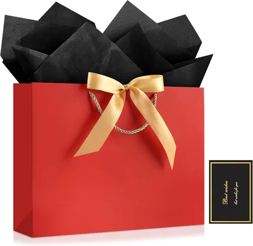 Vista 46 de JMANNI 12 bolsas de regalo de papel de boda con asa, bolsas medianas de regalo de agradecimiento de 13 pulgadas con lazo de cinta, regalos