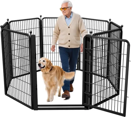 Vista 14 de Corralito para perros al aire libre, 40 pulgadas, 48 paneles, valla para perros con puerta extra ancha, corral para mascotas sin tropiezos, corral