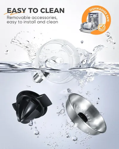Vista 7 de Exprimidor eléctrico de naranja, exprimidor de cítricos con 2 conos intercambiables, máquina exprimidora eléctrica de 160 W con cuerpo de acero