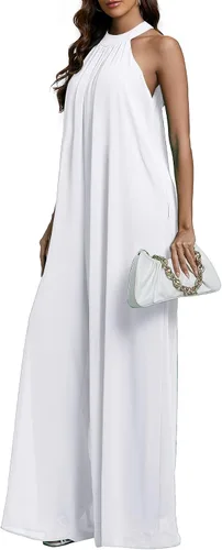 Vista 3 de LYANER Enterizo de pantalones largos de gasa sin mangas con cuello halter para mujer