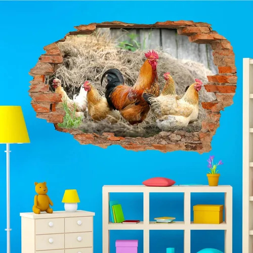 Vista 2 de Decoración de pared 3D de pollo, decoración de vinilo de granja con tatuajes de granja removibles, decoraciones de animales para el hogar