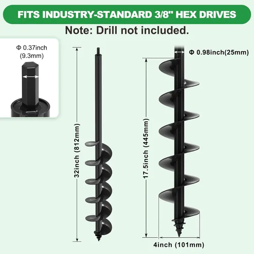 Vista 9 de SELEWARE Auger Drill Bit for Planting 4x32 Garden Auger for 3/8" Hex Drive Black