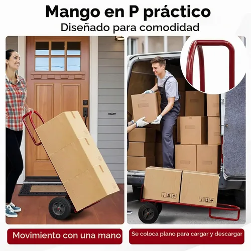 Vista 2 de Goplus Carretilla de Mano, Carretilla de Mano con Mango en P con Asa de Bucle Vertical, Ruedas de 10", Plataforma Plegable de 15" x 9", Capacidad