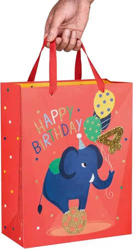 Vista 8 de Loveinside Bolsa de regalo de elefante de 4º cumpleaños con papel de seda, etiqueta de regalo y tarjeta de felicitación para niños, fiestas y más
