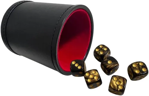 Vista 12 de Juego de dados de cuero sintético, coctelera de dados de fieltro para Yahtzee/Farkle/Bar Party Dados, incluye dados de punto de 0.630 in