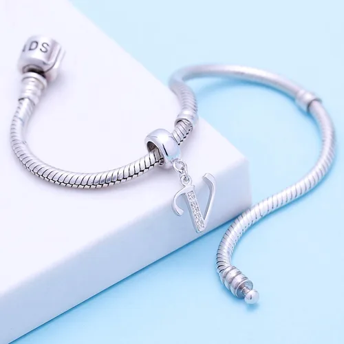 Vista 91 de ABUN Abalorio de plata de ley 925 con letra A a la Z, espaciador de inicial, con circonita cúbica transparete colgante, auténtica, para pulseras
