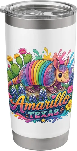 Vista 8 de Amarillo Texas Fun Colorful Armadillo Novelty Souvenir Stainless Steel Insulated Tumbler