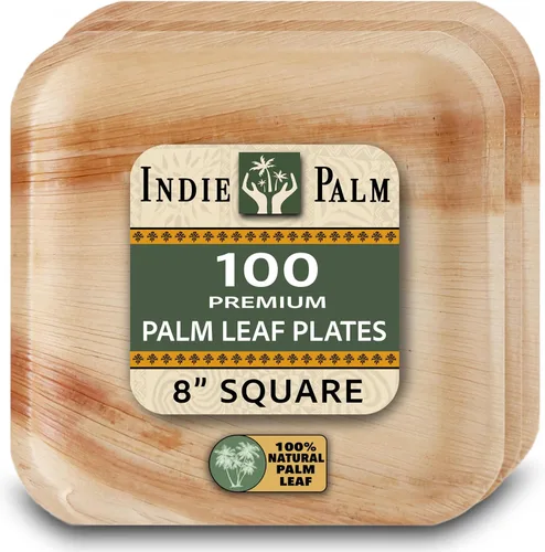 Vista 15 de Indie Palm Platos desechables de hoja de palma, paquete de 50 unidades, cuadrados de 8 pulgadas, resistentes, 100% compostables y biodegradables