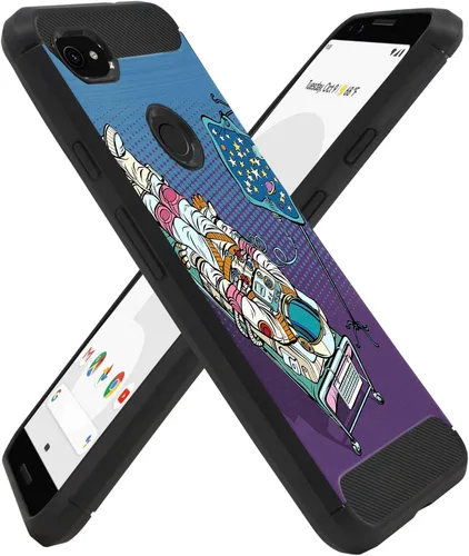 Vista 5 de CasesOnDeck - Funda compatible con Google Pixel 3A (2019) - Funda de TPU con patrón pictórico, flexible, delgada y elegante (astronauta)