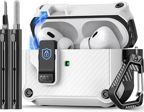 Vista 8 de Pohgelan Compatible con AirPods Pro 2ª/1ª generación, estuche con cierre magnético automático y kit de limpieza, compatible con funda Magsafe - Negro