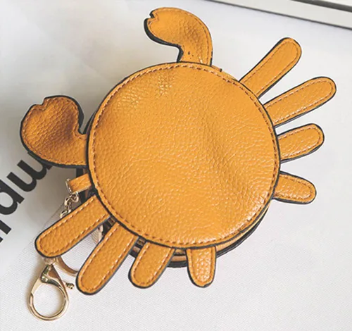 Vista 2 de Monedero de cangrejo con diseño de dibujos animados de animales con llavero lindo cartera de cuero para llaves para mujeres y niños