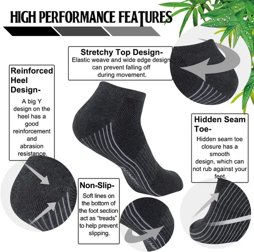 Vista 4 de Sunew Bamboo Socks, Unisex Cushioned Comfortable Wicking Moisture Ankle Workout Hiking Socks 3 Pairs