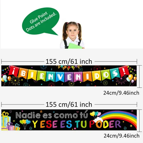 Vista 2 de Blulu Cartel de bienvenida en español, cartel inspirador en español para el primer día de escuela, cartel motivacional con 40 puntos adhesivos