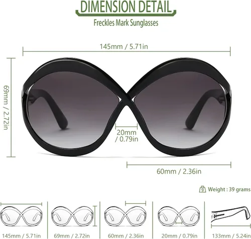 Vista 3 de Freckles Mark Lentes de sol circulares grandes de inspiración vintage de los años 70 para mujer, lentes redondos Lennon Hippy de los años 60