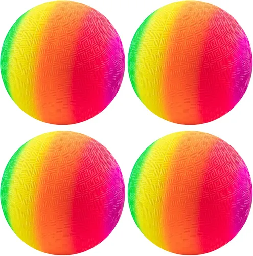 Vista 8 de Juego de 4 bolas de juego arcoíris de 8.5 pulgadas Kickballs con bomba de mano para niños y adultos, juegos de patio escolar para interiores