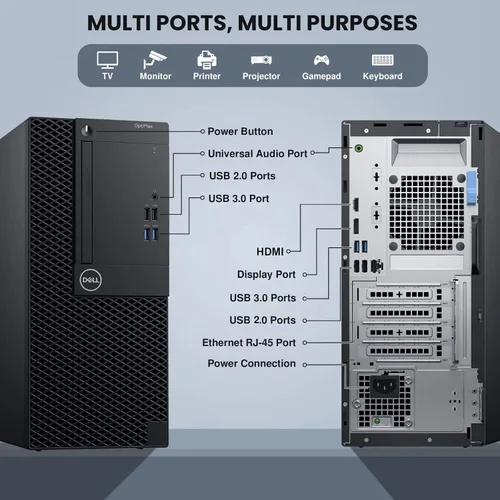 Vista 2 de Dell Optiplex 3060 Mini Tower - Computadora de sobremesa Intel Core i5-8500 de 3.0 GHz, 32 GB DDR4 de RAM, 512 GBSSD, teclado y mouse - WiFi