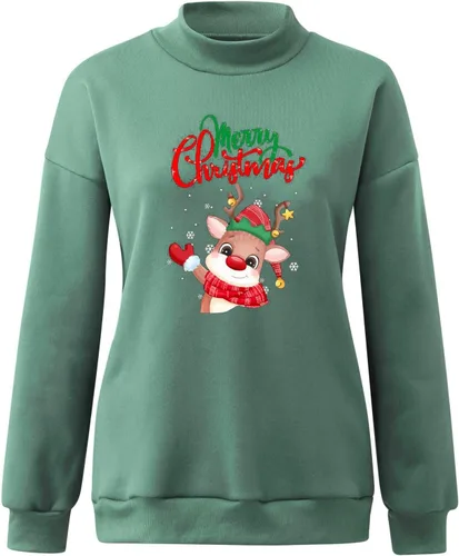 Vista 2 de HUCHPI Sudadera de Navidad para mujer, talla grande, casual, manga larga, cuello redondo, cómoda, sudadera de invierno con bolsillo