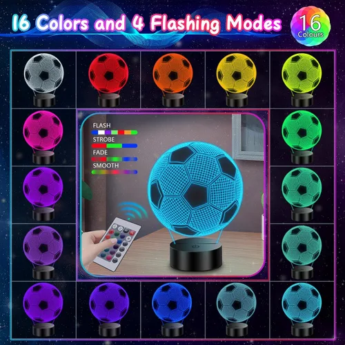 Vista 4 de Regalos de fútbol para niños de 8 a 12 años, lámpara de fútbol con ilusión 3D, regalos para niños, adolescentes, niños y niñas, 5, 6, 7, 8, 9, 10