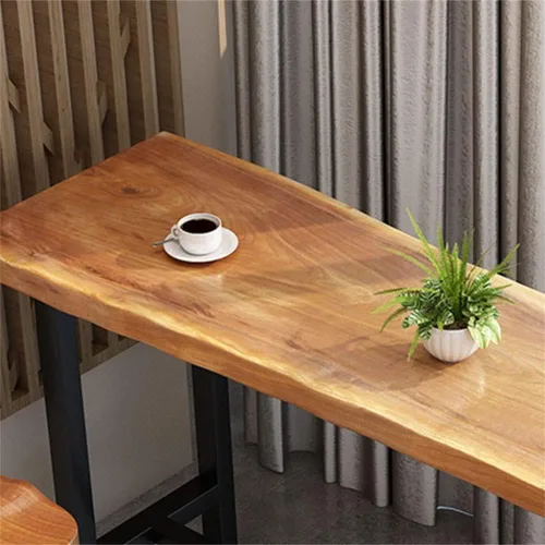 Vista 6 de LAKIQ Mesa de bar de madera maciza, moderna mesa rectangular de altura de barra con reposapiés, mesa de centro de comedor para sala de estar