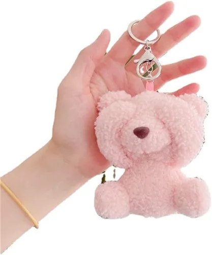 Vista 5 de 3 llaveros lindos de oso tímido de peluche esponjosos, mochila Kawaii con clips de peluche para bolso, accesorios colgantes peludos, Multi colorido