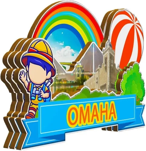 Vista 2 de Omaha Nebraska - Imán de madera para nevera, diseño 3D, recuerdos coleccionables, decoración hecha a mano, 1621