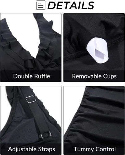 Vista 4 de Yonique Top tankini para mujer, con control de abdomen, con volantes, cuello en V, sin parte inferior