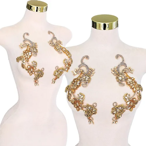 Vista 50 de Parches de cristal hechos a mano con cuentas de encaje de diamantes de imitación para accesorios de ropa de vestir (S1-champán)