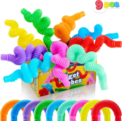 Vista 10 de JOYIN Paquete de 18 Pop Tubes, Juguetes Sensoriales (Pequeños) Juguetes Fidget Recuerdos de Fiesta - 9 Colores, Aprendizaje Creativo y Diversión