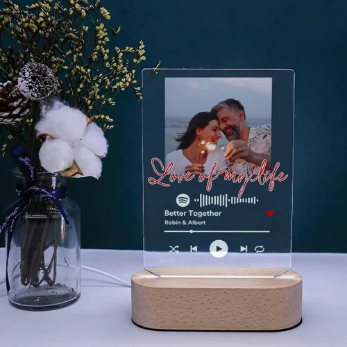 Vista 3 de Canción acrílica personalizada con foto, regalo personalizado para novio, novia, cubierta de álbum acrílico, placa de música transparente