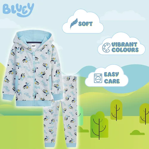 Vista 6 de Bluey Conjunto deportivo para niños y niños pequeños, sudadera con capucha y pantalones deportivos, conjunto de 2 piezas de 18 meses a 5 años