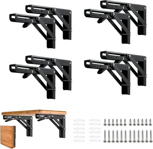 Vista 16 de Soportes plegables para estantes – 8 pulgadas, 2 piezas de metal resistente, soporte de estante plegable montado en la pared, ahorro de espacio