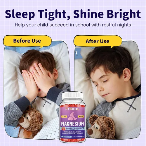 Vista 2 de Gomitas de magnesio y glicinato de magnesio para niños, suplemento con zinc, manzanilla, omega-3, vitamina B6, D3, para dormir, relajación, cerebro