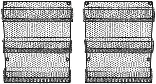 Vista 4 de Estante para especias de montaje en pared, estante organizador de almacenamiento de cocina de 3 niveles, diseño que ahorra espacio, incluye 2
