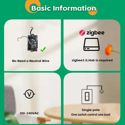 Vista 3 de Interruptor Inteligente Zigbee sin Neutro Requerido Interruptor de Luz Inteligente de Paleta Basculante de 1 Canal Compatible con Alexa