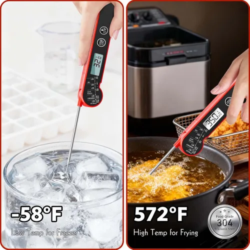 Vista 3 de Termómetro de carne digital CaloriMastery con retroiluminación, función de calibración y retención, termómetro de alimentos resistente al agua IP65