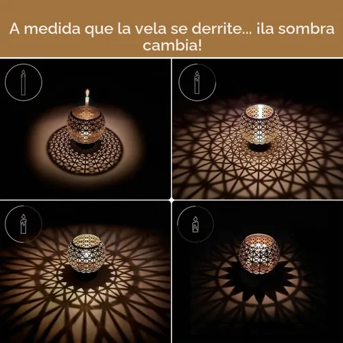 Vista 4 de Portavelas OShadow (lanzador de sombras con patrones únicos), portavelas marroquíes para decoración de mesa de centro de mesa y candelabro, soporte