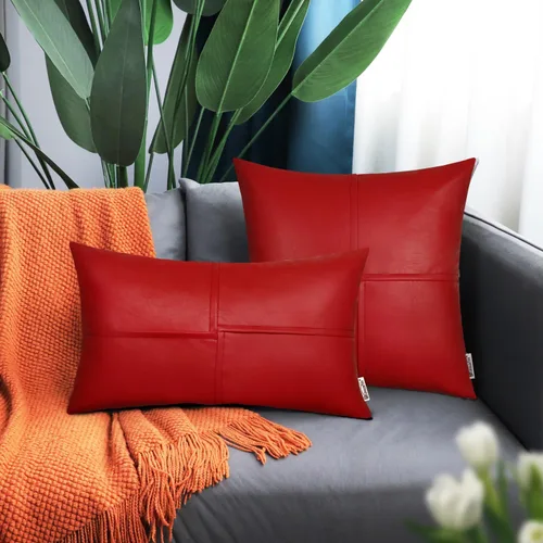 Vista 24 de BRAWARM Fundas de Almohada Decorativas de Cuero Sintético 12 X 20 Pulgadas, Fundas de Almohada Lumbar de Cuero Naranja Paquete de 2, Almohadas