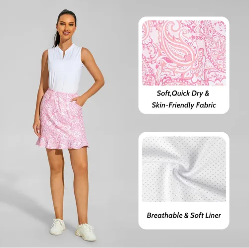 Vista 3 de M MOTEEPI Faldas de golf con volantes hasta la rodilla para mujer de 20 pulgadas con bolsillos, pantalones cortos elegantes y casuales para el verano