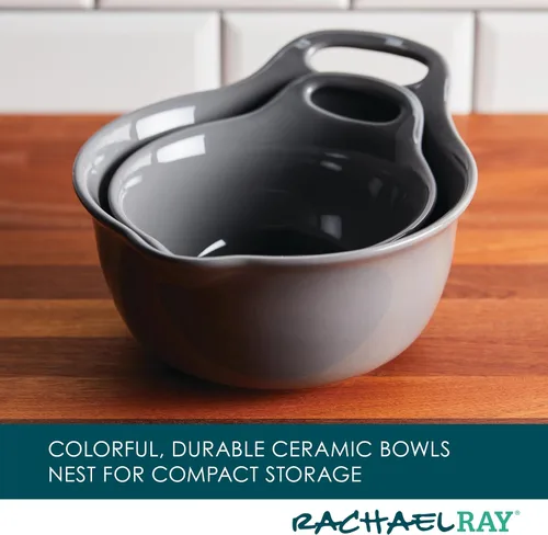 Vista 4 de Rachael Ray Ceramics - Juego de cuencos para mezclar con boquilla de vertido, 1 cuarto de galón y 2 cuartos de galón, color gris oscuro